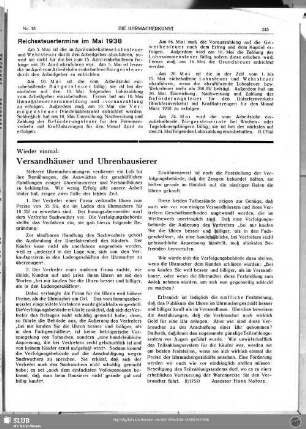 Reichssteuertermine im Mai 1938