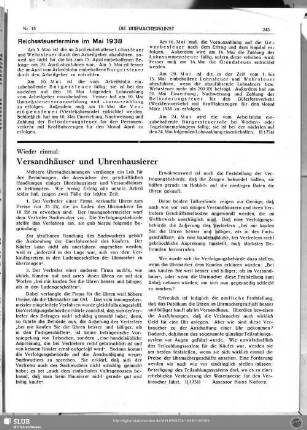 Reichssteuertermine im Mai 1938