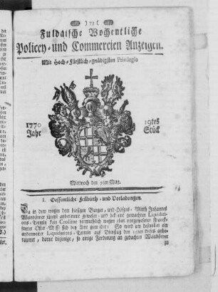 19tes Stück, Ausgabe vom 9. May 1770