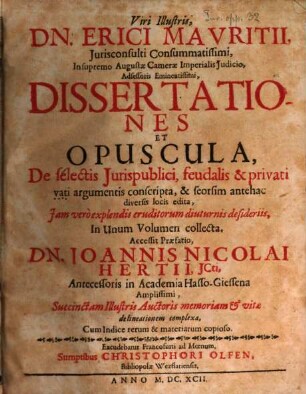 Dissertationes et Opuscula ...