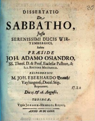 Dissertatio De Sabbatho