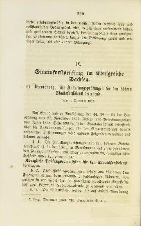 IX.1. Verordnung, die Anstellungsprüfung für den höhern Staatsforstdienst betreffend