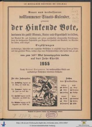 Neuer und verbesserter vollkommener Staats-Kalender, genannt der Hinkende Bote, ... auf das Jahr 1955.