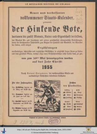 Neuer und verbesserter vollkommener Staats-Kalender, genannt der Hinkende Bote, ... auf das Jahr 1955.