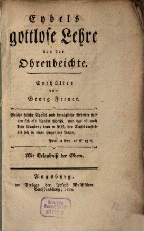 Eybels gottlose Lehre von der Ohrenbeichte