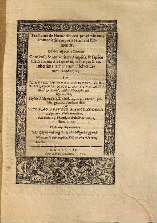 Tractatus de Humorib. ceu proximis atq[ue] immediatis corporis Humani Elementis