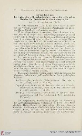 Verwendung von Derivaten des p-Phenylendiamins, sowie des p-Toluylendiamins als Entwickler in Photographien