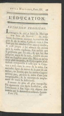 Entretien troisième. L'éducation.