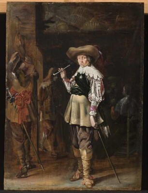 Rauchender Offizier in Scheune
