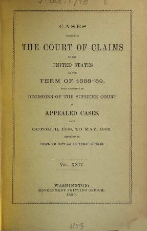 Cases decided in the United States Court of Claims. 24. 1888/89. - 1890