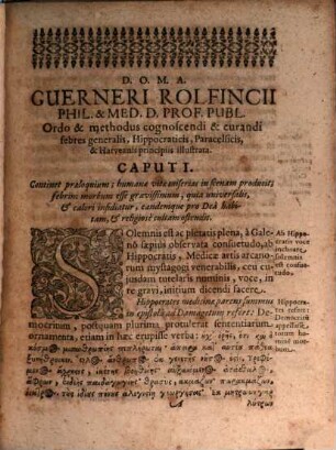 Ordo et methodus cognoscendi et curandi febres Generalis