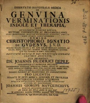 Dissertatio Inavgvralis Medica De Genvina Verminationis Indole Et Therapia