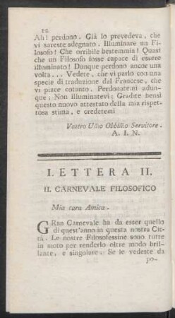 Lettera II. Il Carnevale Filosofico