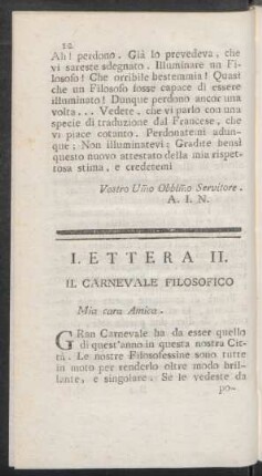 Lettera II. Il Carnevale Filosofico