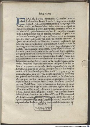 Parthenice prima sive Mariana : mit Widmungsbrief des Autors an Ludovicus Fuscararius und Johannes Baptista Refrigerius