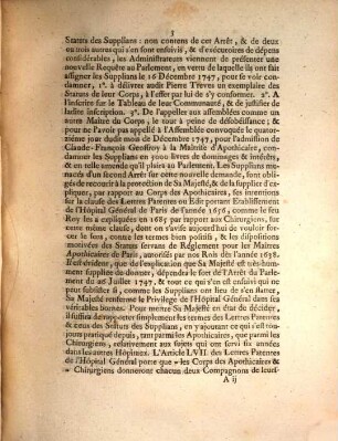 Arrest Du Conseil D'Estat Du Roy, Qui ordonne que les Apothicaires qui auront servi à l'Hôpital Général pendant le tems requis ... : Du premier Mars 1748.