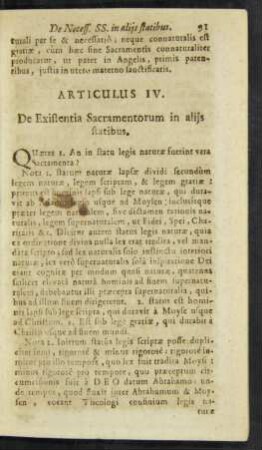 Articulus IV. De Existentia Sacramentorum in aliis statibus.