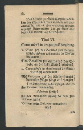 Titul VI. Commando's in der ganzen Chargirung
