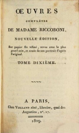 Oeuvres complètes de Madame Riccoboni, 10. Lettres d'Élisabeth Sophie de Vallière