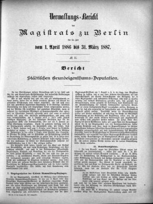 No. II. Bericht der städtischen Grundeigentums-Deputation