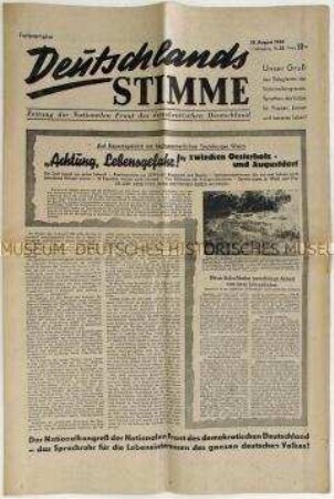 Wochenzeitung der Nationalen Front "Deutschlands Stimme" u.a. zum Nationalkongress im August 1950 in Berlin