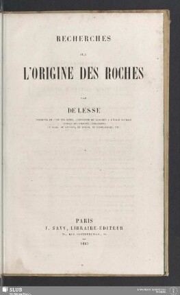 Recherches sur l'origine des roches