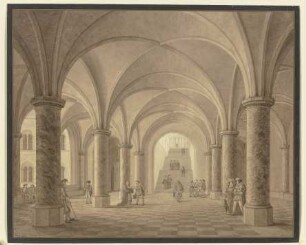 Vorhalle und Treppe eines mittelalterlichen Rathauses