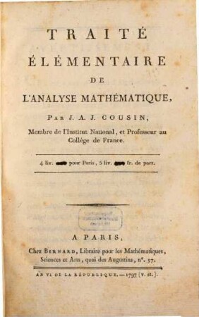 Traité élémentaire de l'Analyse mathématique