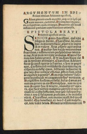 Argumentum In Epistolam tertiam Iohannis apostoli.