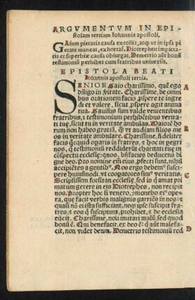 Argumentum In Epistolam tertiam Iohannis apostoli.