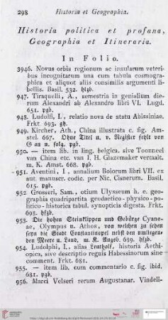 Historia politica et profana, Geographia et Itineraria (Nr. 3946 - 4297)