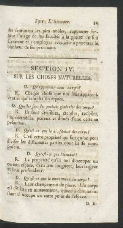 Section IV. Sur les choses naturelles.