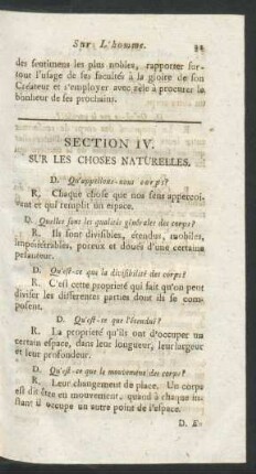 Section IV. Sur les choses naturelles.