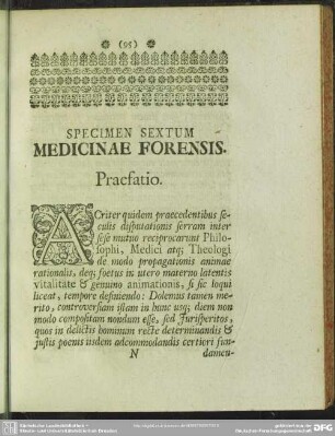 Specimen Sextum Medicinae Forensis
