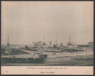 Dockanlagen für deutsche Kriegsschiffe in einem Heimathafen. Zeichnet Kriegsanleihe.