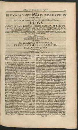 Historia Universalis Judaeorum In Aenigmate, In Liturgia Festi Paschatis, Solenni Cantico: Haedus. ...