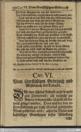 Cap. VI. Vom überflüßigen Gebrauch und Mißbrauch des Tobacks