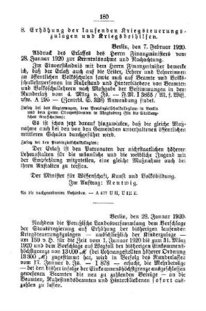 Erhöhung der laufenden Kriegsteuerungszulagen und Kriegsbeihilfen : [A. Behörden und Beamte]