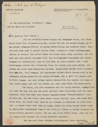 Brief an Ludwig Strecker <senior> an B. Schott's Söhne : 01.01.1929