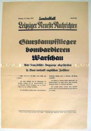 Sonderblatt der "Leipziger Neuesten Nachrichten" zur Bombardierung von Warschau