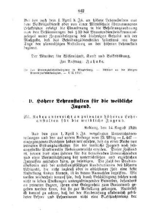 Nebenunterricht an privaten höheren Lehranstalten für die weibliche Jugend : [D. Höhere Lehranstalten für die weibliche Jugend]