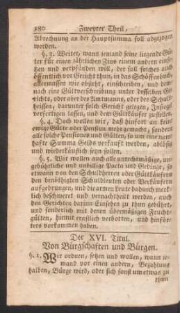 Der XVI. Titul. Von Bürgschaften und Bürgen