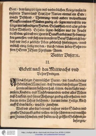 II. Gebett nach den Mittwochs und Besper Predigen.