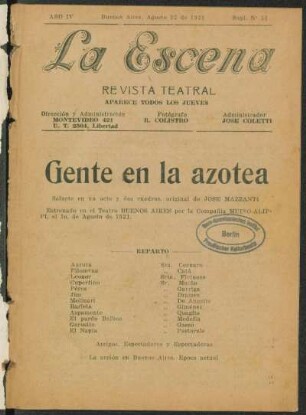 Gente en la azotea : sainete en un acto dos cuadros