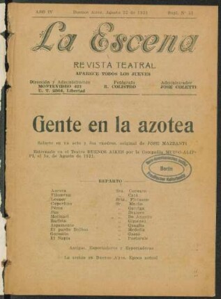 Gente en la azotea : sainete en un acto dos cuadros