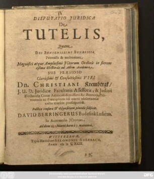 Disputatio Iuridica De Tutelis