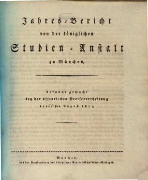 Jahresbericht von der Königlichen Studien-Anstalt zu München. 1817