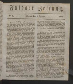 Montag, den 9. Januar. 1832