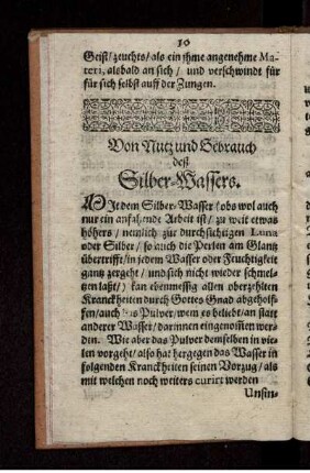 Von Nutz und Gebrauch deß Silber-Wassers