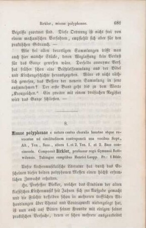 681-685 [Rezension] Birkler, Georg Wilhelm, Missae polyphonae